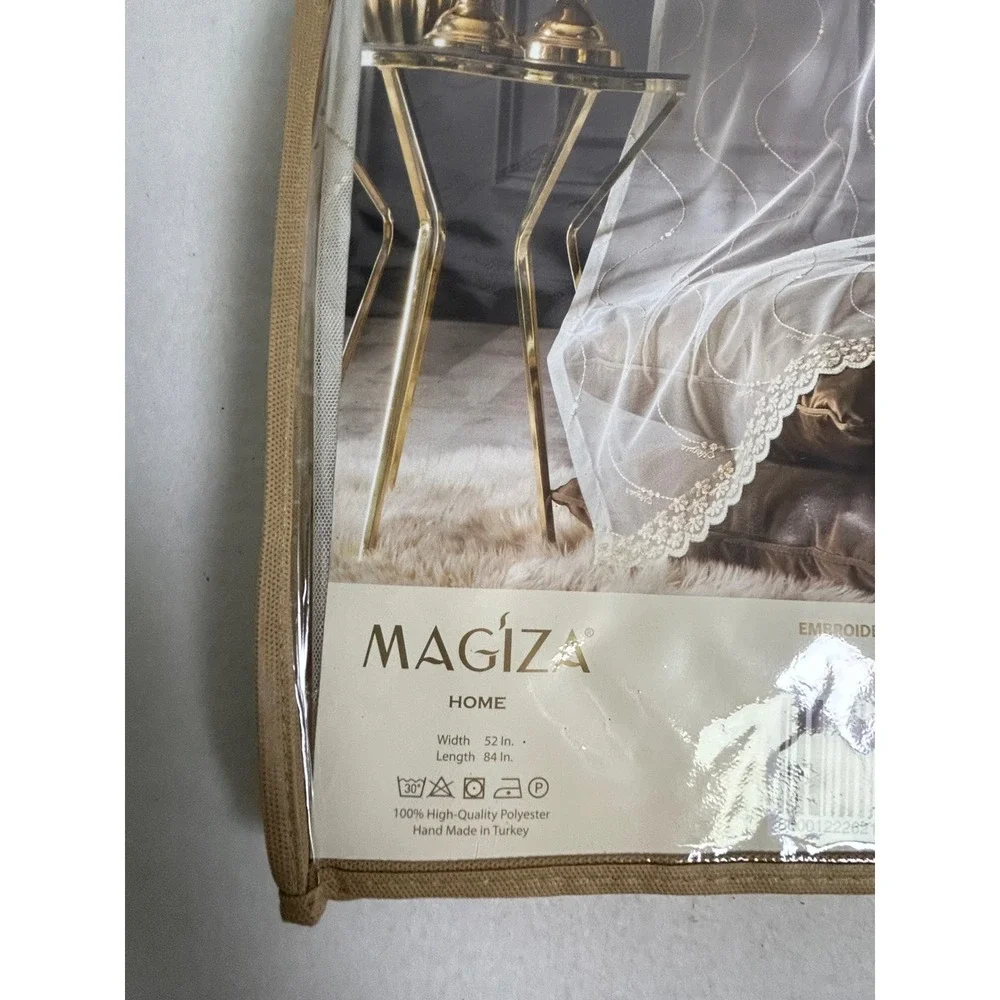 Magiza Home 52x84 Cream Embroidered Sheer Curtain Scalloped Lace Edge